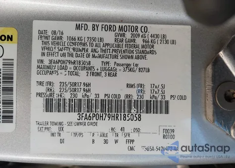 2017 Ford Fusion Se from USA, damaged, VIN 3FA6P0H79HR185058